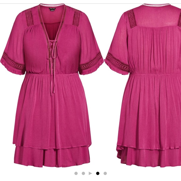City Chic Plus Size Fuchsia Tiered Dress Torrid Plus Size Pink Magenta Dress - Picture 2 of 12